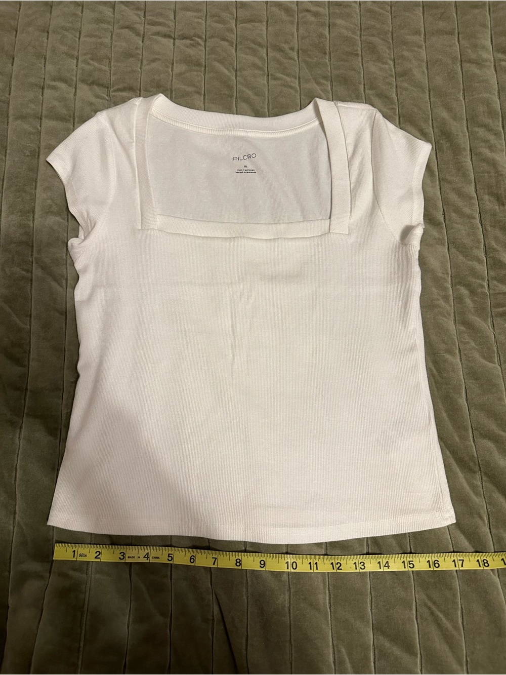 Pilcro White Ribbed Square-Neck Short Sleeve Top